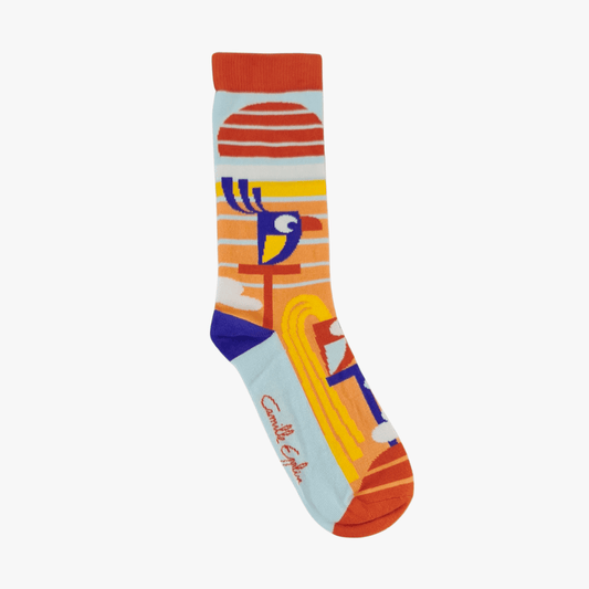 Motif oiseaux Mardi Cuicui chaussette unitaire — Camille Epplin — made in France — Quanailles