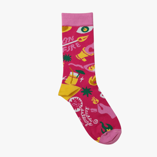 Chaussette originale On Fire fuchsia — Laura Deleuze — fabriquée en Limousin — Quanailles