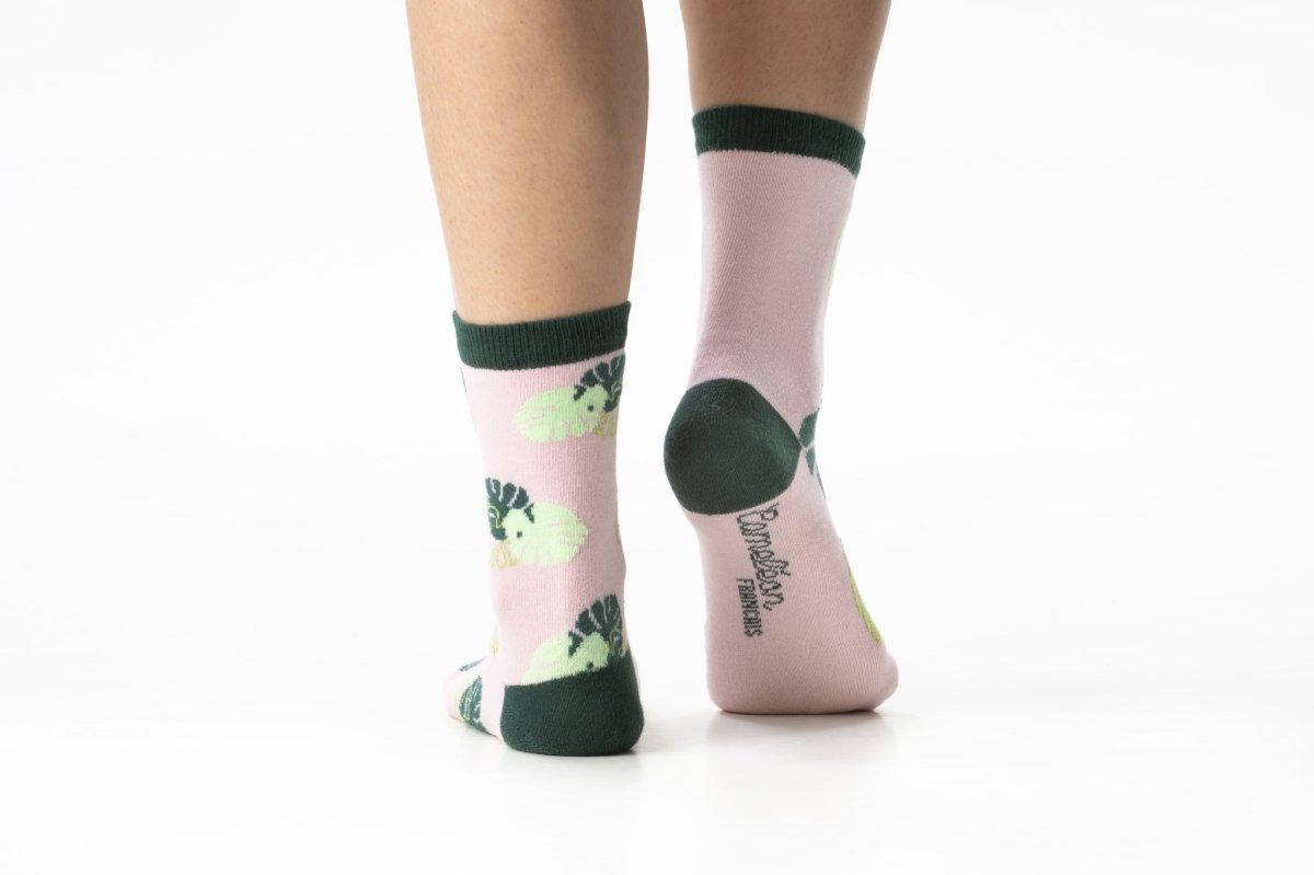 Chaussettes Jungle vue de dos — Le Caméléon Français — tricotées en France — Quanailles