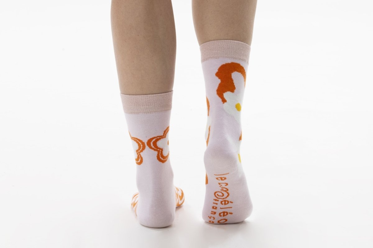 Chaussettes Flower power vue de dos — Le Caméléon Français — tricotées en France — Quanailles