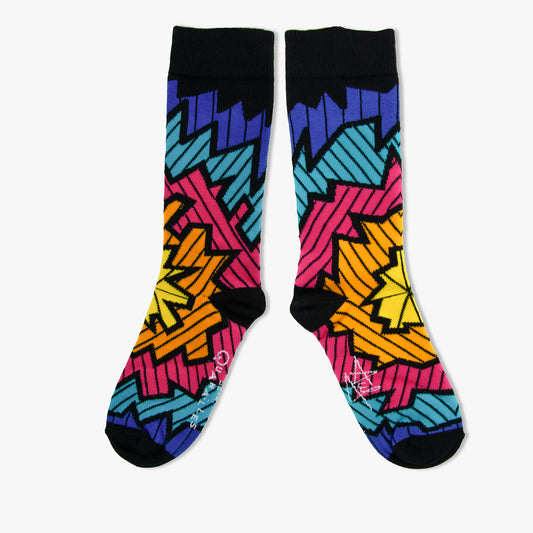 Chaussettes made in france explosion multicolore noir jaune bleu rose orange