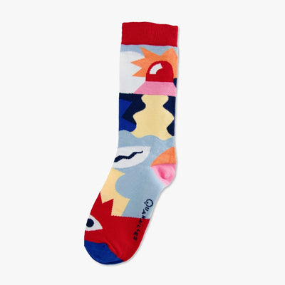 Paire dépareillée Abstract bleu rouge — chaussettes artiste made in France — Quanailles