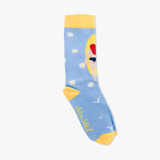 Chaussettes made in france surf femme jour jaune bleu