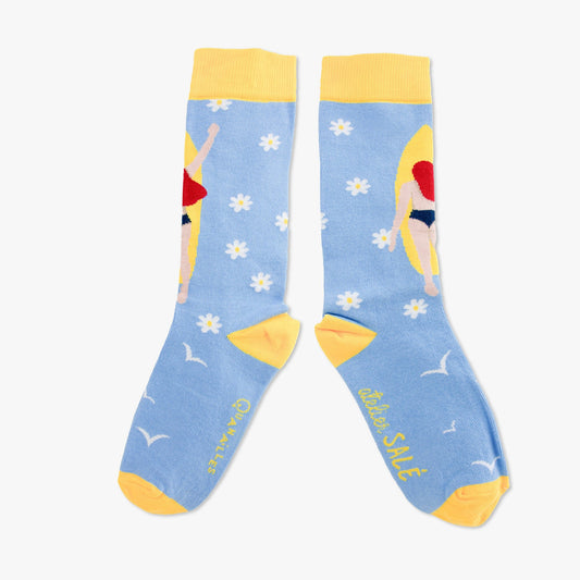 Chaussettes made in france surf femme jaune jour bleu