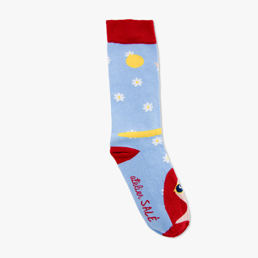 Chaussettes made in france surf femme jour bleu rouge soleil