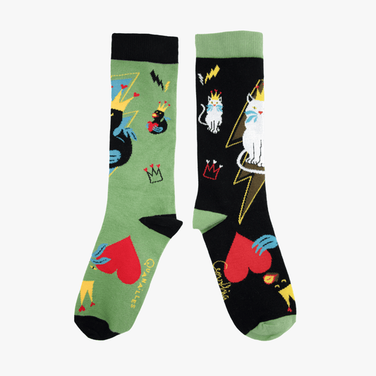 Cynthia | Paire de chaussettes dépareillées "Canard et chat d'amour"