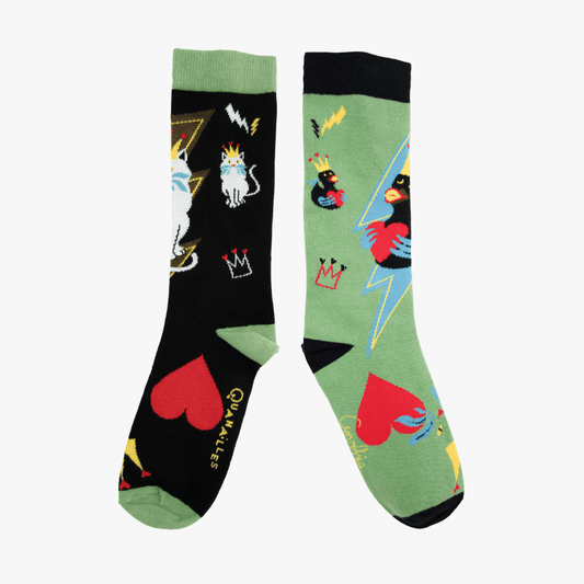 Cynthia | Paire de chaussettes dépareillées "Canard et chat d'amour"