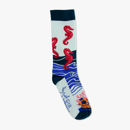Chaussettes made in france hippocampe bleu