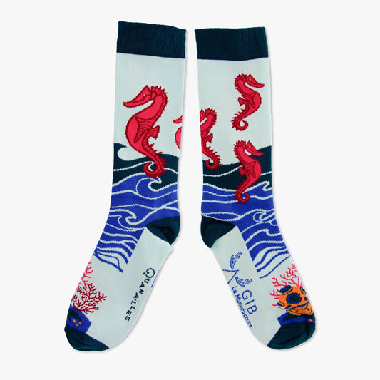 Chaussettes made in france bleu hippocampe marine