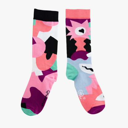 Guillaume & Laurie | Paire de chaussettes dépareillées Abstract rose et noir