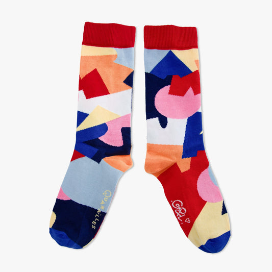 Chaussettes made in france orange abstrait amour rouge bleu rose 