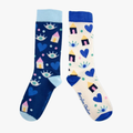Marylou Chalon | Paire de chaussettes dépareillées Cosy beige & bleu
