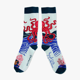 Chaussettes artiste créatures marines poulpe — GIB La Manufacture — fabriquées en Limousin — Quanailles