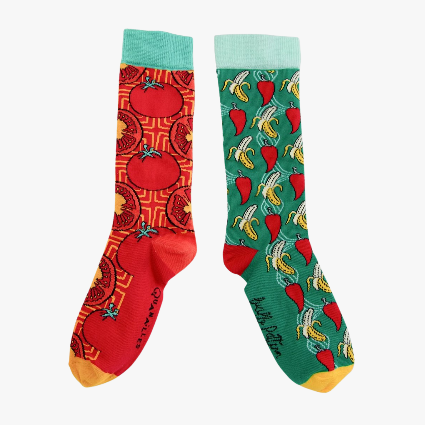 Lucille Pattern | Paire de chaussettes dépareillées Banane - Piment & Tomates