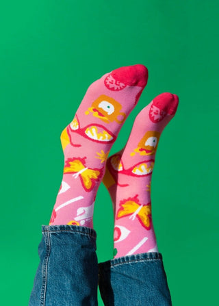Chaussettes On Fire rose — Laura Deleuze — fabriquées en France — Quanailles